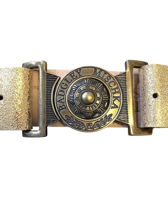 Badgley Mischka Gold Genuine Italian Leather Adjustable Belt Circular Buckle